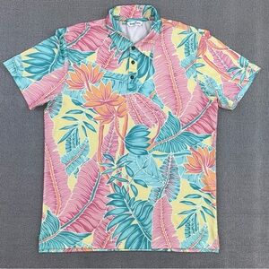 Kenny Flowers Shirt Adult Large Hawaiian Polo Short Sleeve Floral Casual Men